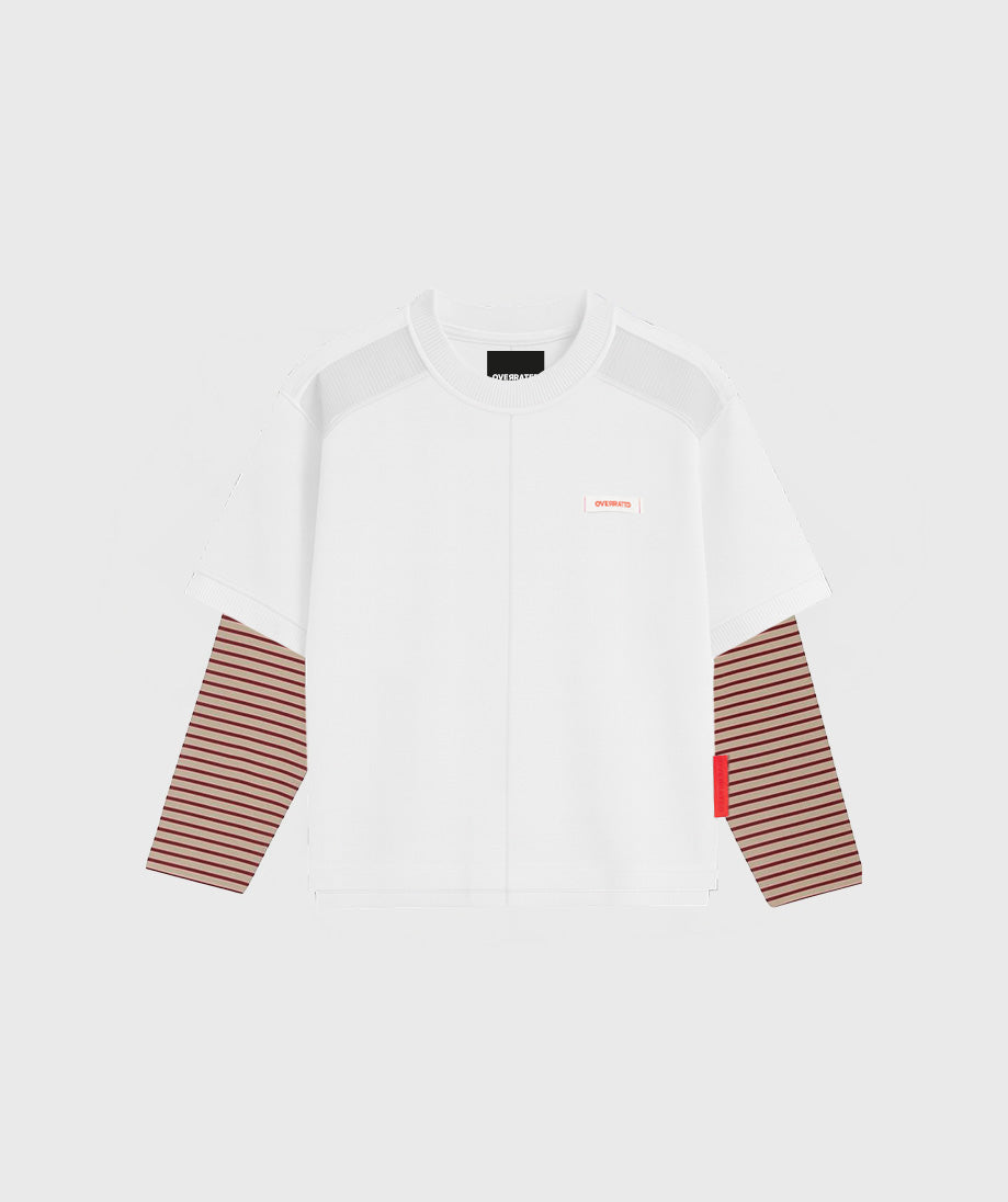 Overrated White Basic Striped Tshirt