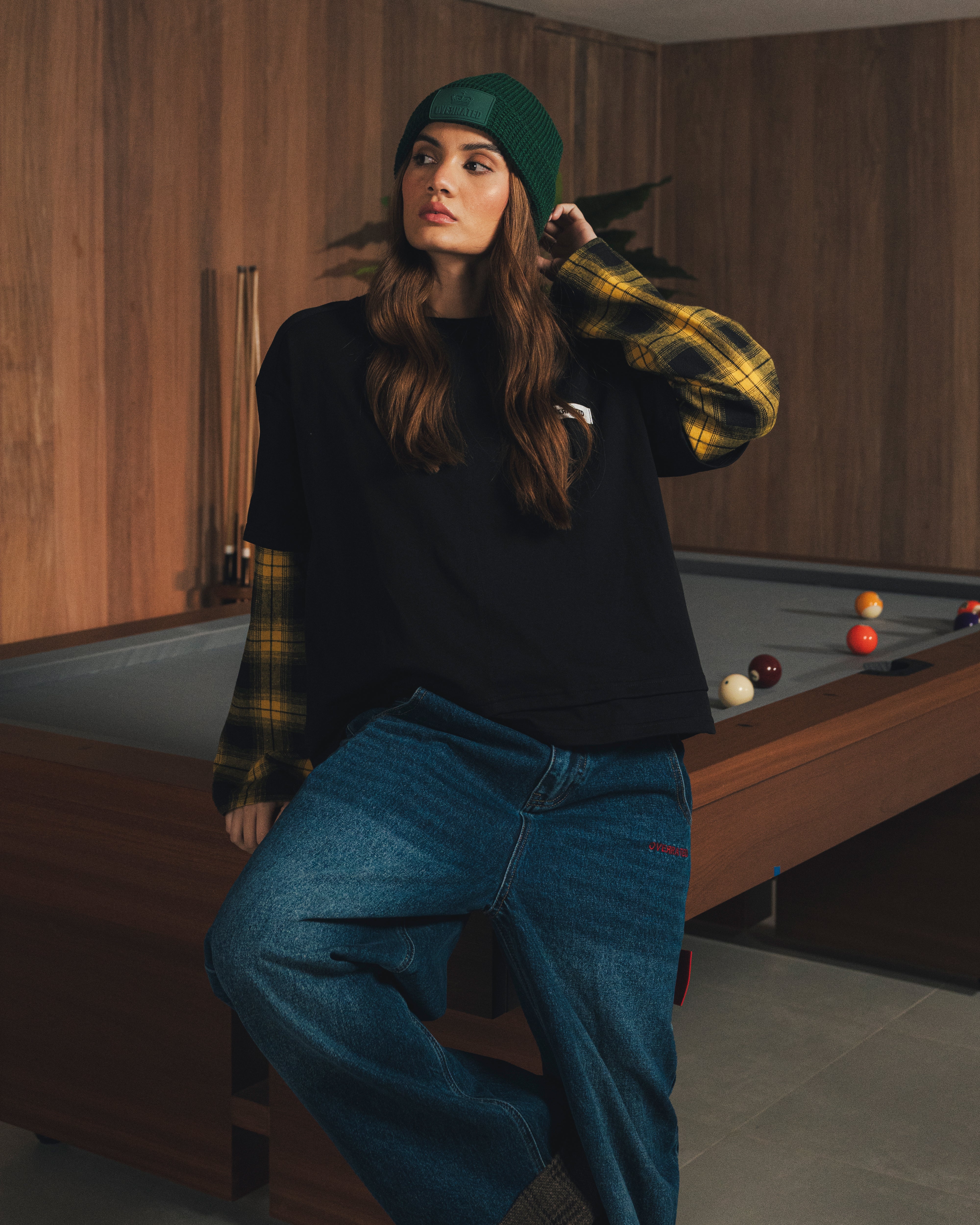 Overrated Black Basic Plaid Tshirt