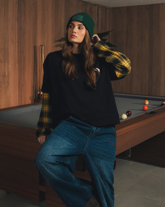 Overrated Black Basic Plaid Tshirt