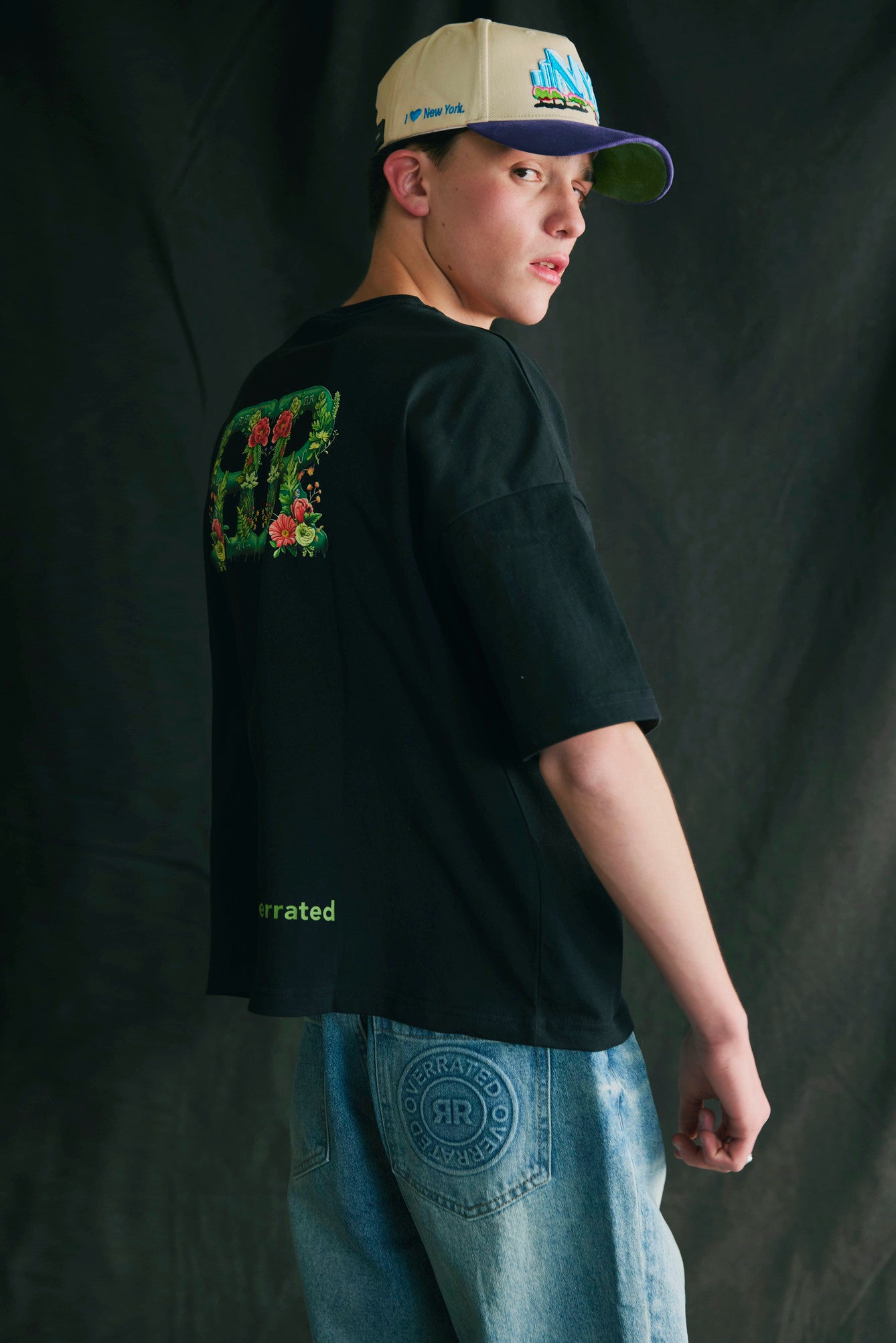 Botanical Overrated Black Boxy Fit T-shirt